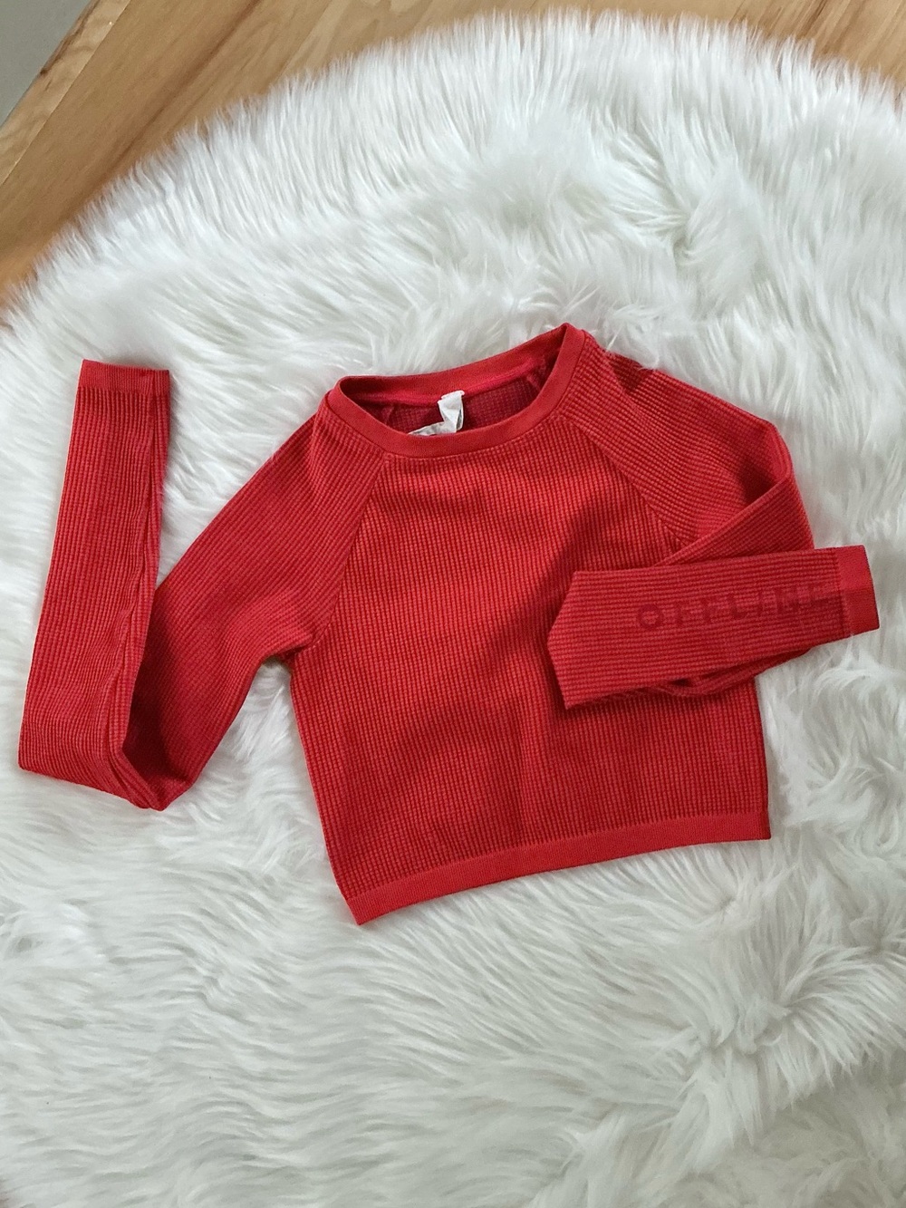aerie Offline Red/orange Waffle Texture Long-Sleeve Crew Neck Crop Top XS